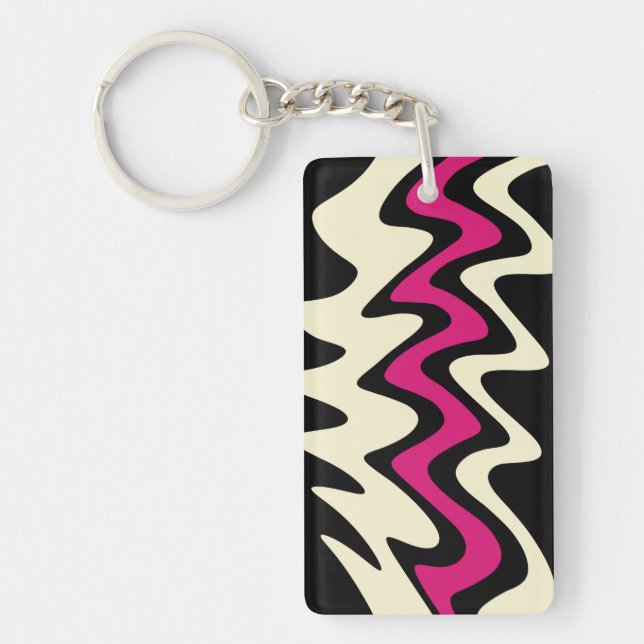 Ivory and Hot Pink Wavy Stripes Key Ring (Front)