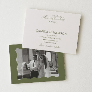 Ivory and Olive Green Wedding Save the Date Photo Invitation