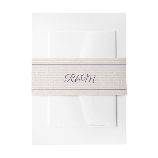 Ivory and Purple Monogrammed Wedding Invitation Belly Band (Front Example)