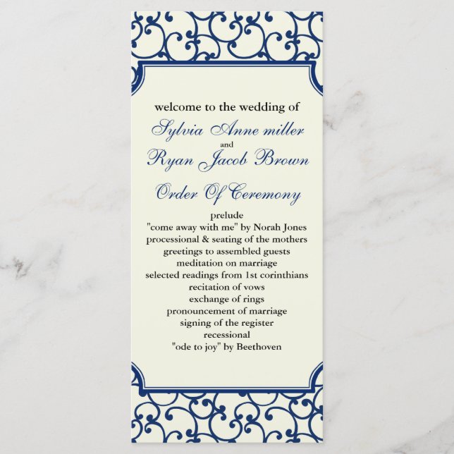 ivory and royal blue Wedding program Programme (Front)