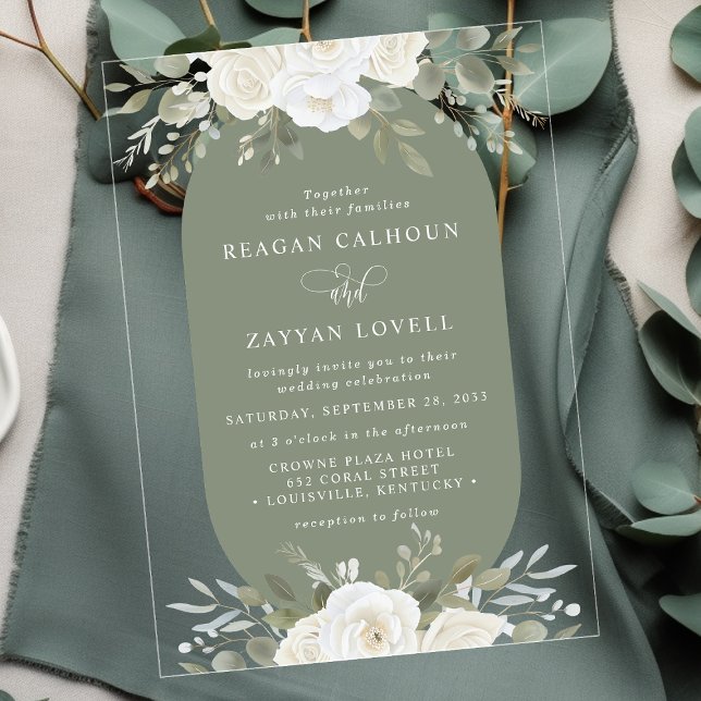 Ivory And Sage Elegant Floral Wedding Acrylic Invitations (Creator Uploaded)