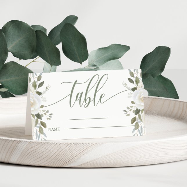 Ivory And Sage Elegant Floral Wedding Table Place Card (Creator Uploaded)