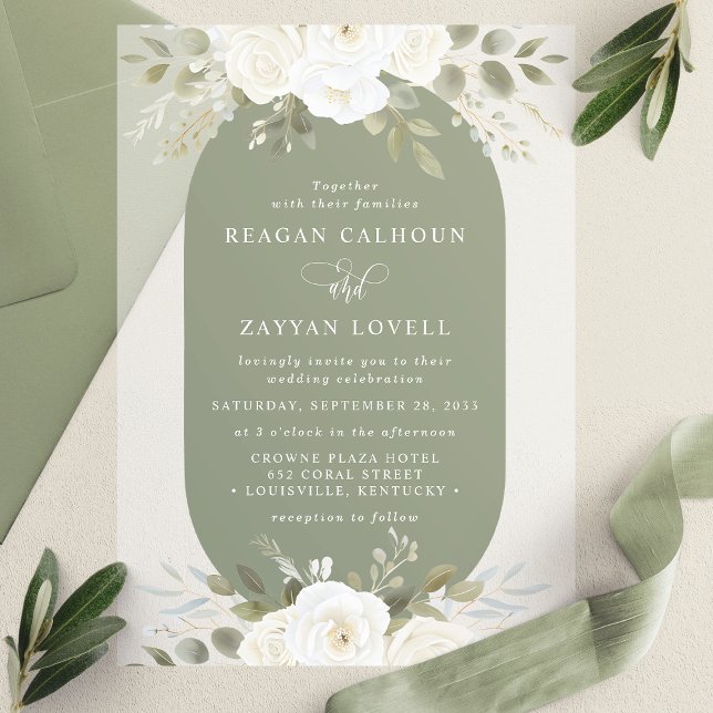 Ivory And Sage Elegant Floral Wedding Vellum Invitations (Creator Uploaded)