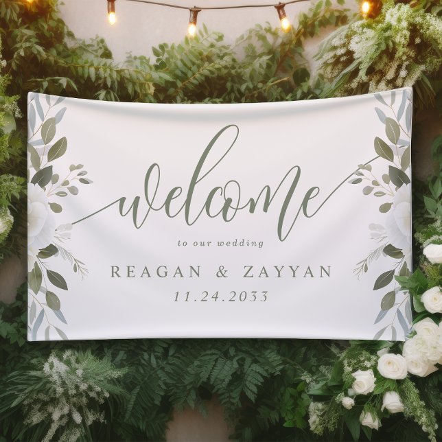 Ivory And Sage Elegant Floral Wedding Welcome Banner (Creator Uploaded)
