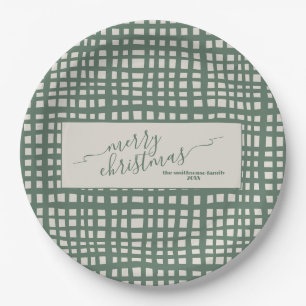 Ivory and sage green chequered Christmas Paper Plate
