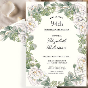 Ivory and Sage Green Floral 94th Birthday Invitation