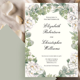 Ivory and Sage Green Floral Wedding Invitation