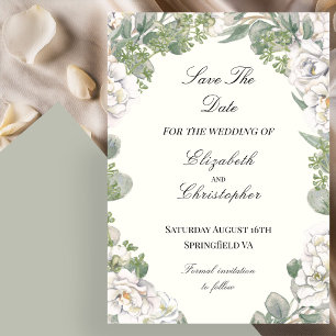 Ivory and Sage Green Floral Wedding Save The Date