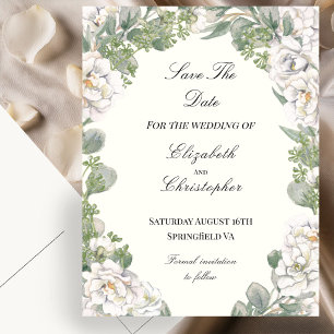 Ivory and Sage Green Floral Wedding Save The Date Postcard