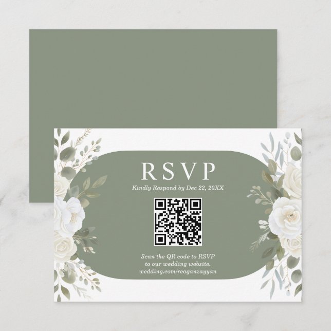 Ivory And Sage QR Code Chic Wedding RSVP Card (Front/Back)
