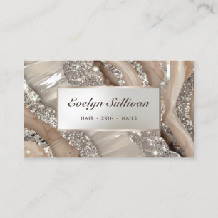 Ivory and silver glitter marble business card