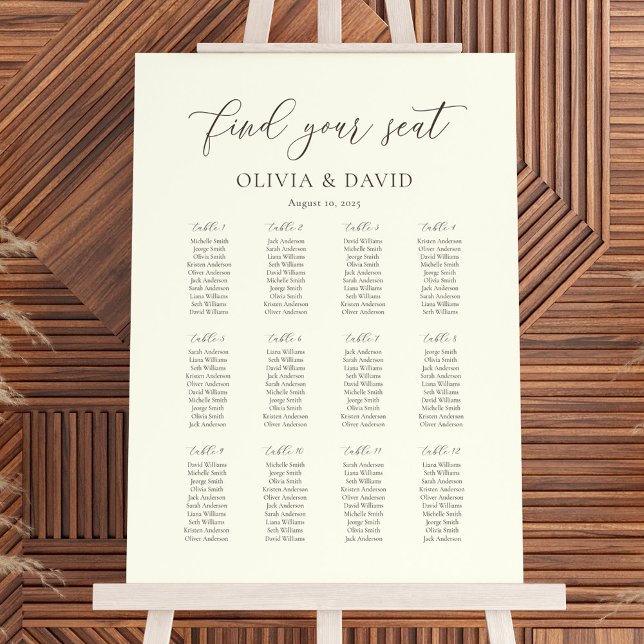 Ivory and Taupe 12 table Wedding Seating Chart (Creator Uploaded)