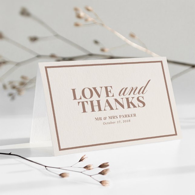 Ivory and Taupe Frame Neutral Classic Luxe Wedding Thank You Card (Creator Uploaded)