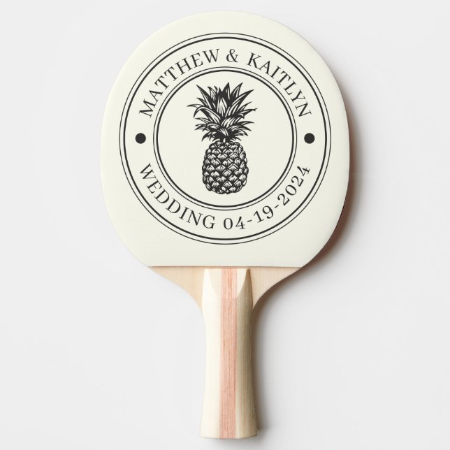 Ivory and Warm Black Pineapple Wedding Crest &Name Ping Pong Paddle (Front)