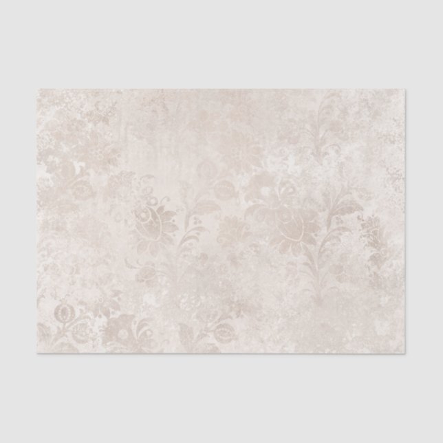 Ivory and White Vintage Damask Tissue Paper (Front)