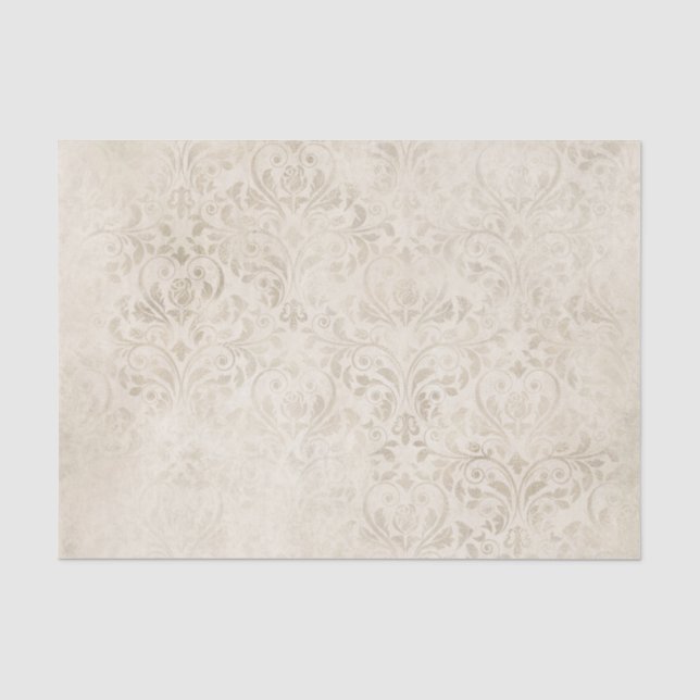 Ivory and White Vintage Damask Tissue Paper (Front)