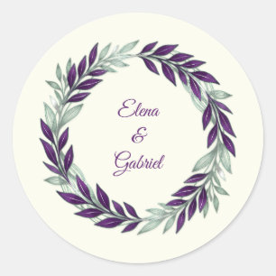 Ivory and Wreath Wedding Classic Round Sticker