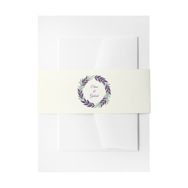 Ivory and Wreath Wedding Invitation Belly Band (Front Example)