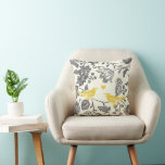 Ivory and Yellow Grey Vintage Floral Love Birds Cushion<br><div class="desc">Farmhouse Yellow Grey and Ivory Floral Pattern Pillow Vintage Birds and Vintage Floral English Cottagecore Aesthetic Pattern. Below or above look for the collection to see almost the same pattern with slight variations on white or if you prefer this exact pattern but want white then just click customise and change...</div>