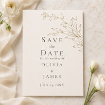 Ivory & Antique Gold Botanical Save the Date
