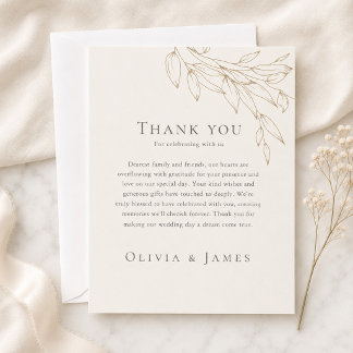 Ivory & Antique Gold Botanical Thank You Card