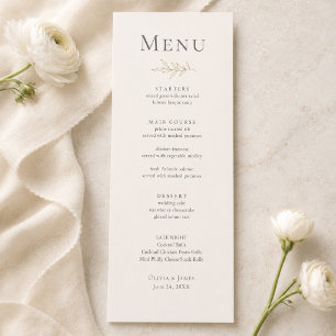Ivory & Antique Gold Botanical Wedding Menu Card