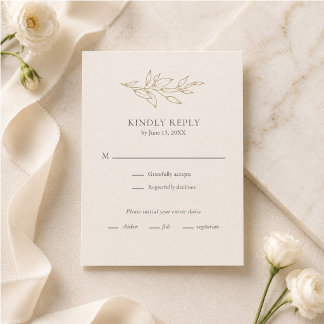 Ivory & Antique Gold Botanical Wedding RSVP Card