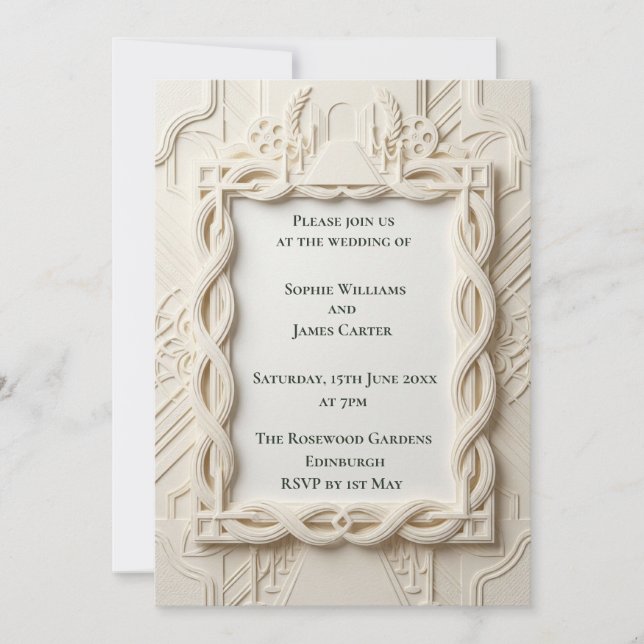 Ivory Art Nouveau Wedding Invitation (Front)