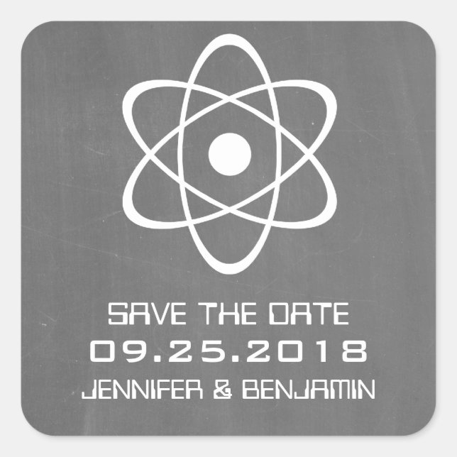 Ivory Atomic Chalkboard Save the Date Stickers (Front)
