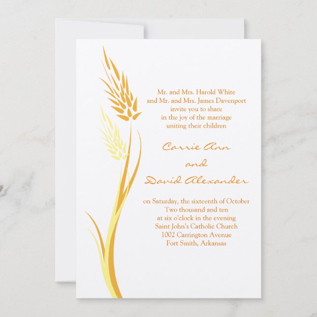 Ivory Autumn Wheat Wedding Invitation (Front)