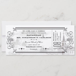 Ivory Background Black Font Chapel Ticket Wedding Invitation