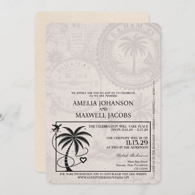 Ivory Bahamas Passport Wedding Invitation (Front/Back)