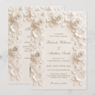 Ivory Baroque Elegance Roses Frame Wedding Invitation