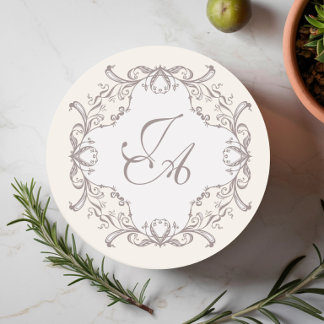 Ivory Baroque Monogram Wedding Coaster