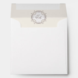 Ivory Baroque Square Wedding Envelope with Monogra