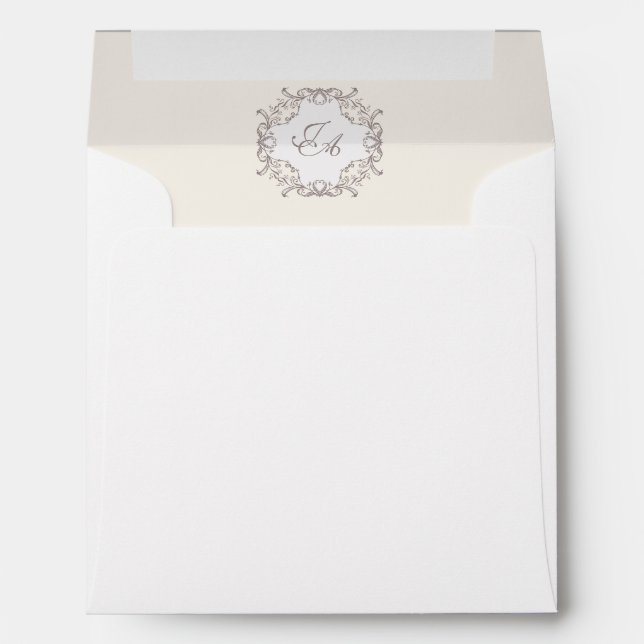 Ivory Baroque Square Wedding Envelope with Monogra (Back (Bottom))