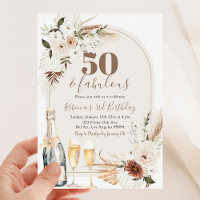 Ivory Beige Boho Floral Wine Adult Birthday