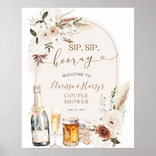Ivory Beige Boho Sip Sip Hooray Welcome Sign (Front)