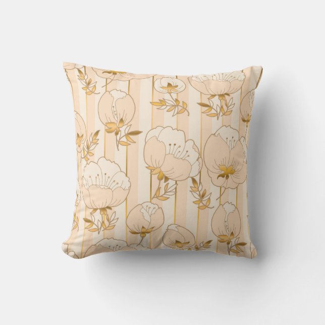 Ivory Beige: Luxury Floral Pattern. Cushion (Front)