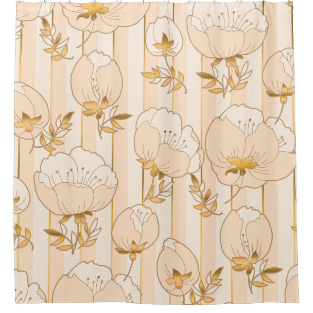 Ivory Beige: Luxury Floral Pattern. Shower Curtain (Front)