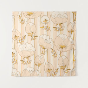 Ivory Beige: Luxury Floral Pattern. Tapestry