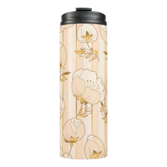 Ivory Beige: Luxury Floral Pattern. Thermal Tumbler (Front)