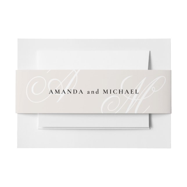 Ivory Beige Modern Edge Elegant Monogram Wedding Invitation Belly Band (Front Example)