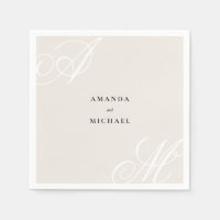 Ivory Beige Modern Edge Elegant Monogram Wedding