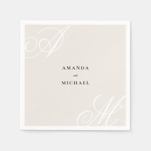 Ivory Beige Modern Edge Elegant Monogram Wedding Napkin