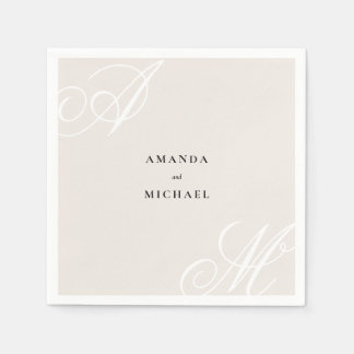 Ivory Beige Modern Edge Elegant Monogram Wedding Napkin