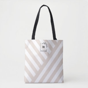 Ivory Beige Stripes Monogram Tote Bag