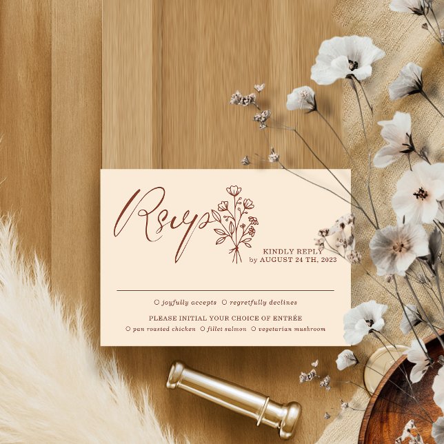 Ivory Beige Terracotta Boho Minimalist Botanicals RSVP Card (Creator Uploaded)