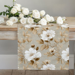Ivory Beige White Flowers Earthy Table Runner