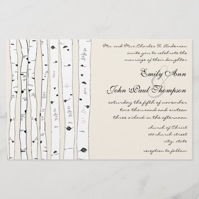 Ivory Birch Tree Wedding Invitations (Front)